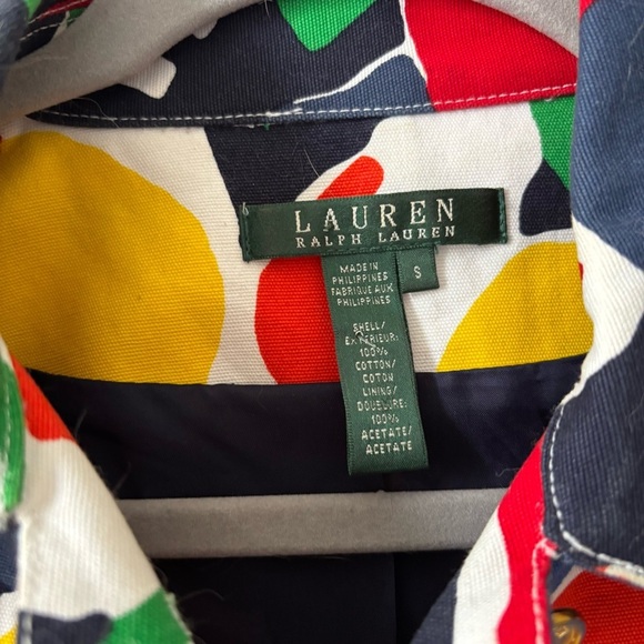 Lauren Ralph Lauren Collared Watercolor Floral Primary Colorful Canvas Jacket - Picture 3 of 5